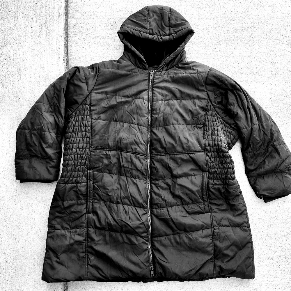 Torrid Black Fit & Flare Hooded Quilted Puffer Coat Women's Plus Size 5X EUC